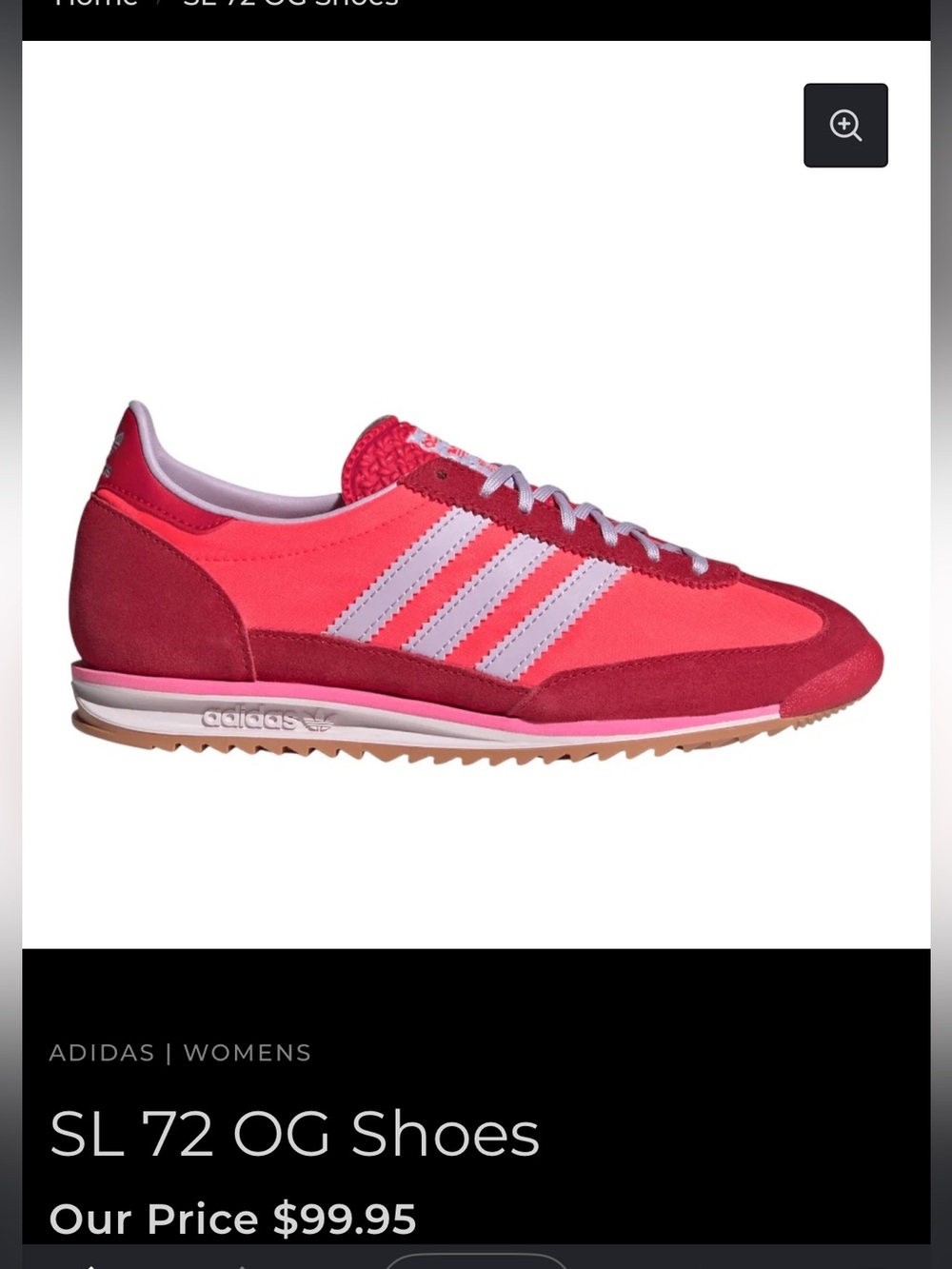ADIDAS Women's size 9 SL 72 OG Leather in Red and White NEW $99